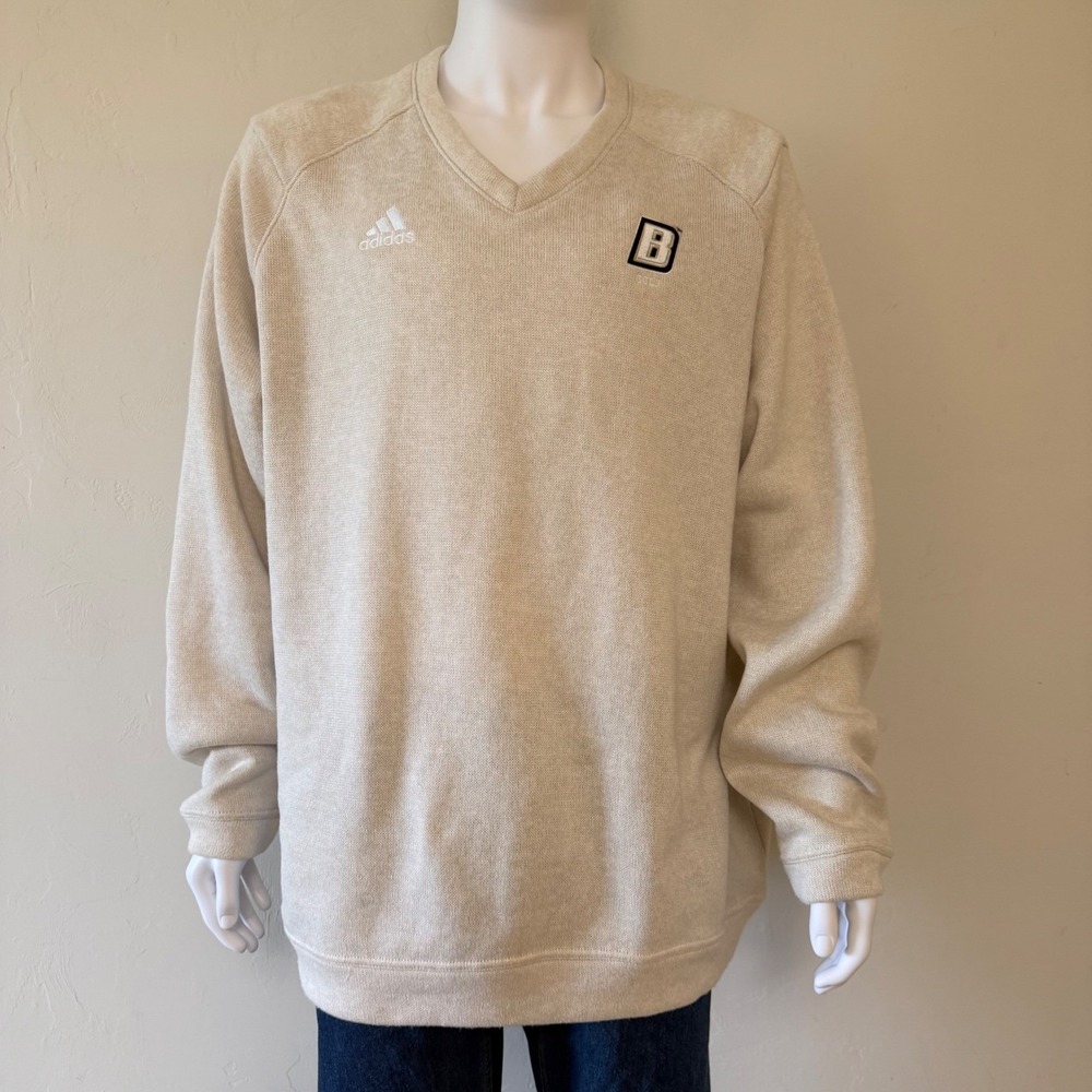 Adidas Golf Men Beige Oatmeal V-Neck Pullover Sweater Size 2XL